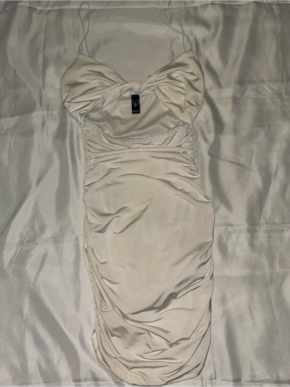 Satin Scrunched Spaghetti Strap Dress in Cream White 🤍